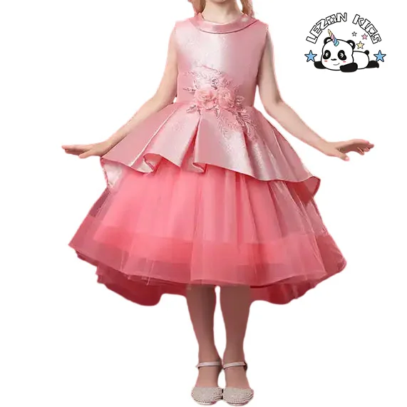 LEZONKIDS - Girls Pink Sequin Dress Feather Flying Sleeves Party Dress Evening Party Princess Dress for Women